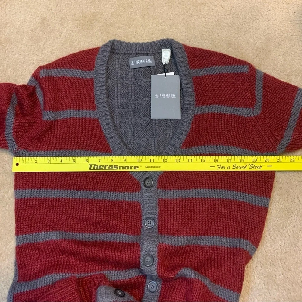 Richard Chai for Original Penguin Mens Chunky Knit Stripe Cardigan-M